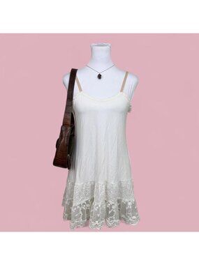 Matilda Jane white cotton mini slip dress with lace trim and eyelet detailing